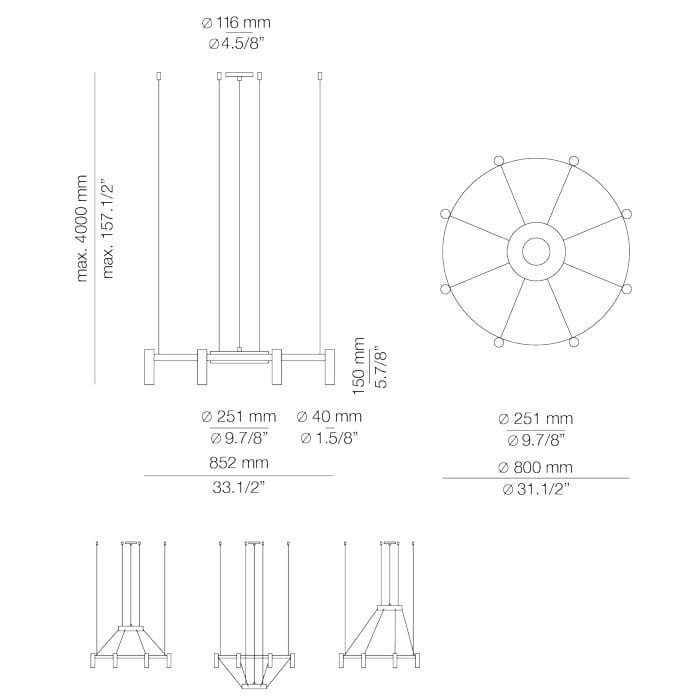 Estiluz LAVERD T-3805 sospensione LED 2700k - corpo nero e teste nere - immagine 3
