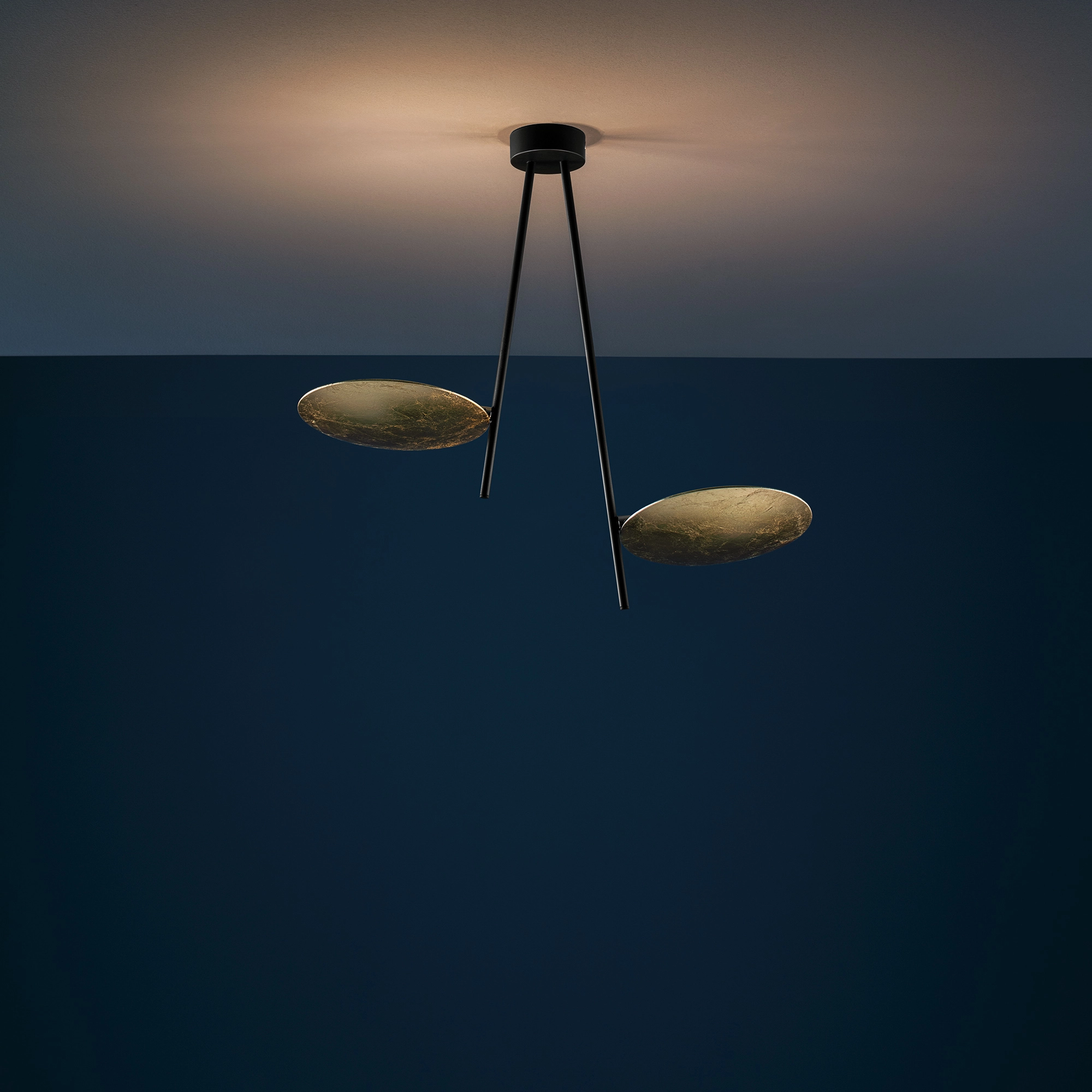Catellani & Smith LEDERAM C2 - soffitto - dischi in foglia oro, aste nere, base nera - immagine 2