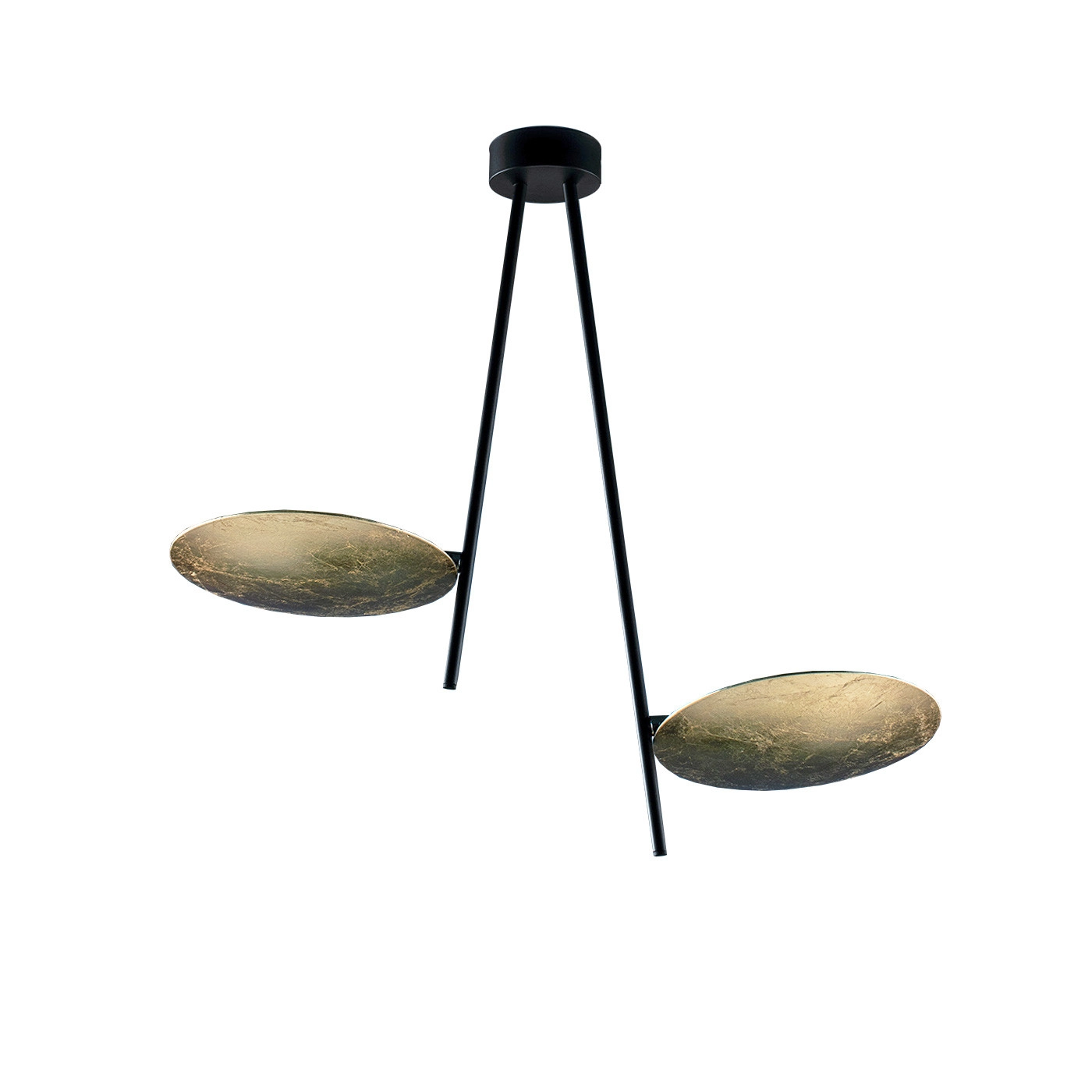 Catellani & Smith LEDERAM C2 - soffitto - dischi in foglia oro, aste nere, base nera