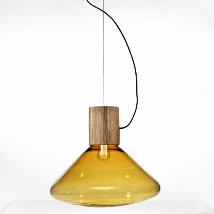 BROKIS MUFFINS wood 07 - suspension - amber glass - european oak canopy