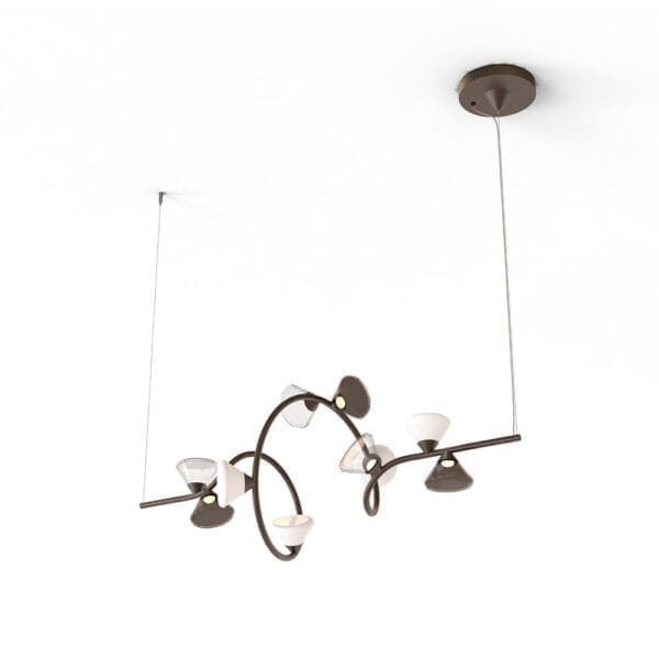 Tooy LINFA 565.23m struttura nichel opaco e diffusori in vetro fumè, bianco e trasparente