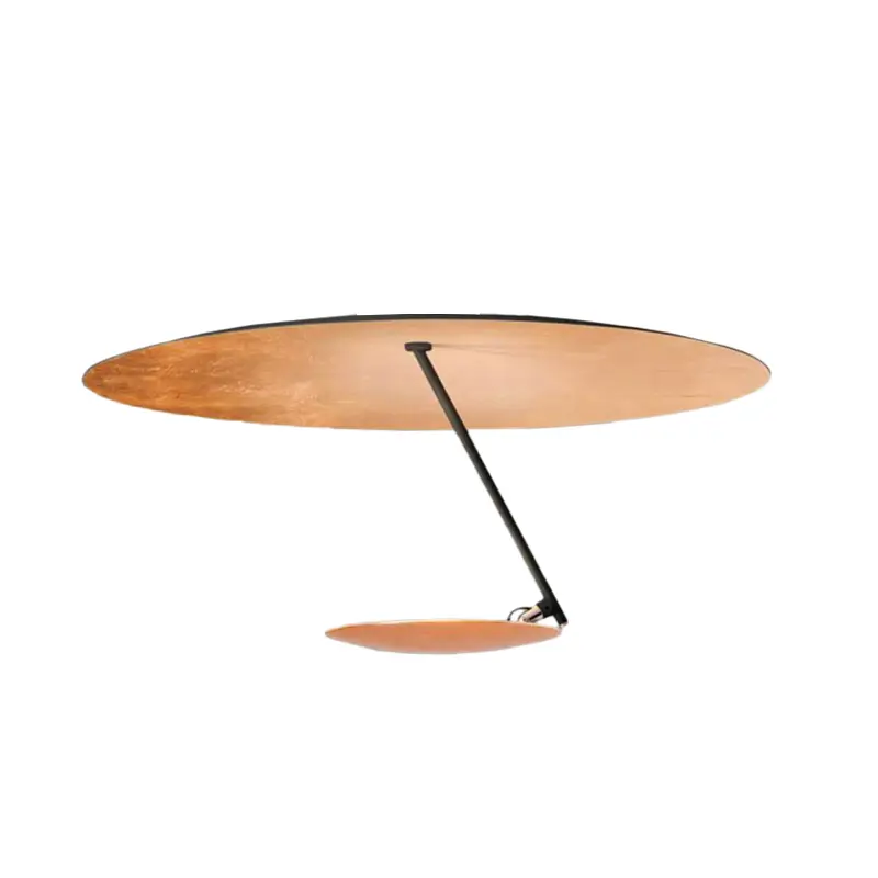 Catellani & Smith LEDERAM C180 - soffitto - schermo nero e foglia rame, asta nera, disco foglia rame, base nera
