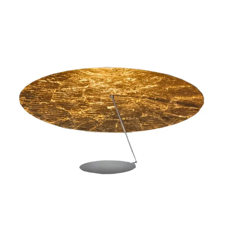 Catellani & Smith LEDERAM C180 - soffitto - schermo bianco e foglia oro, asta satinata, disco verniciato bianco, base bianca