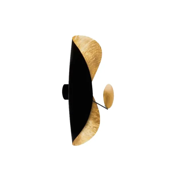 Catellani & Smith LEDERAM MANTA CWS1 - ceiling or wall - shade black/gold, black rod, gold disc, black base