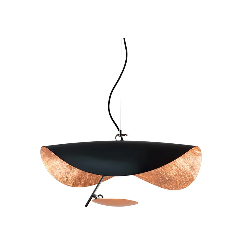 Catellani & Smith LEDERAM MANTA S1 - suspension - shade black/gold, black rod, gold disc, black base