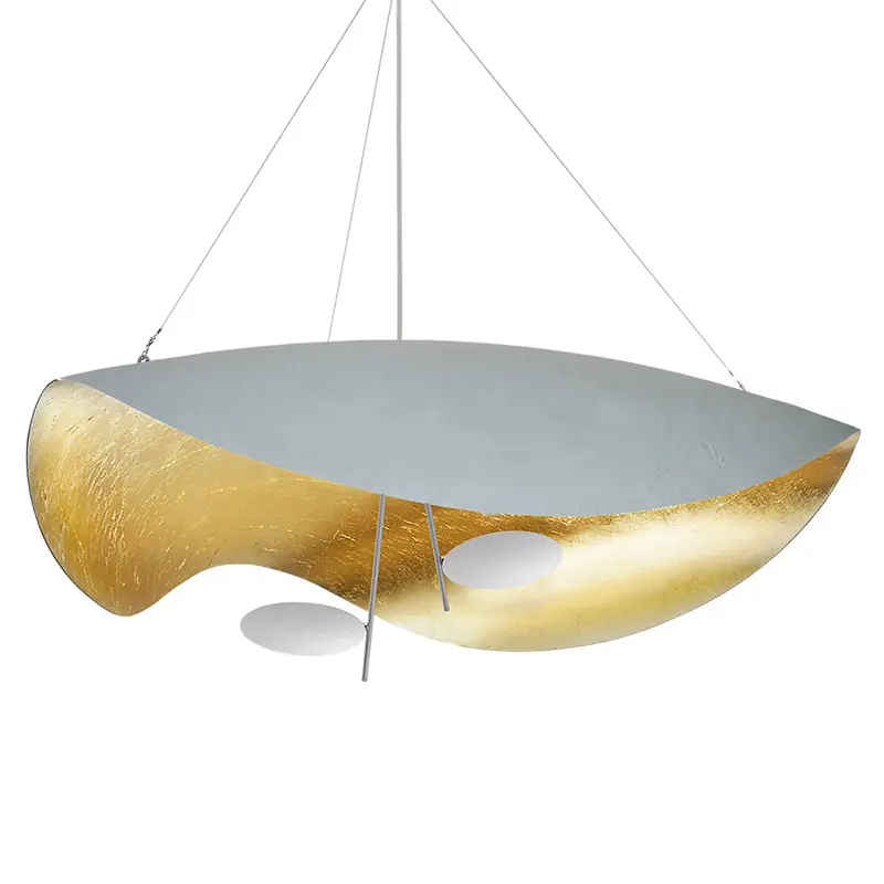 Catellani & Smith LEDERAM MANTA S2 - suspension - shade white/gold, satin rod, white disc, white base