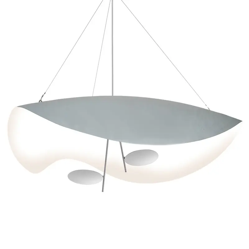 Catellani & Smith LEDERAM MANTA S2 - suspension - shade white/white, satin rod, white disc, white base