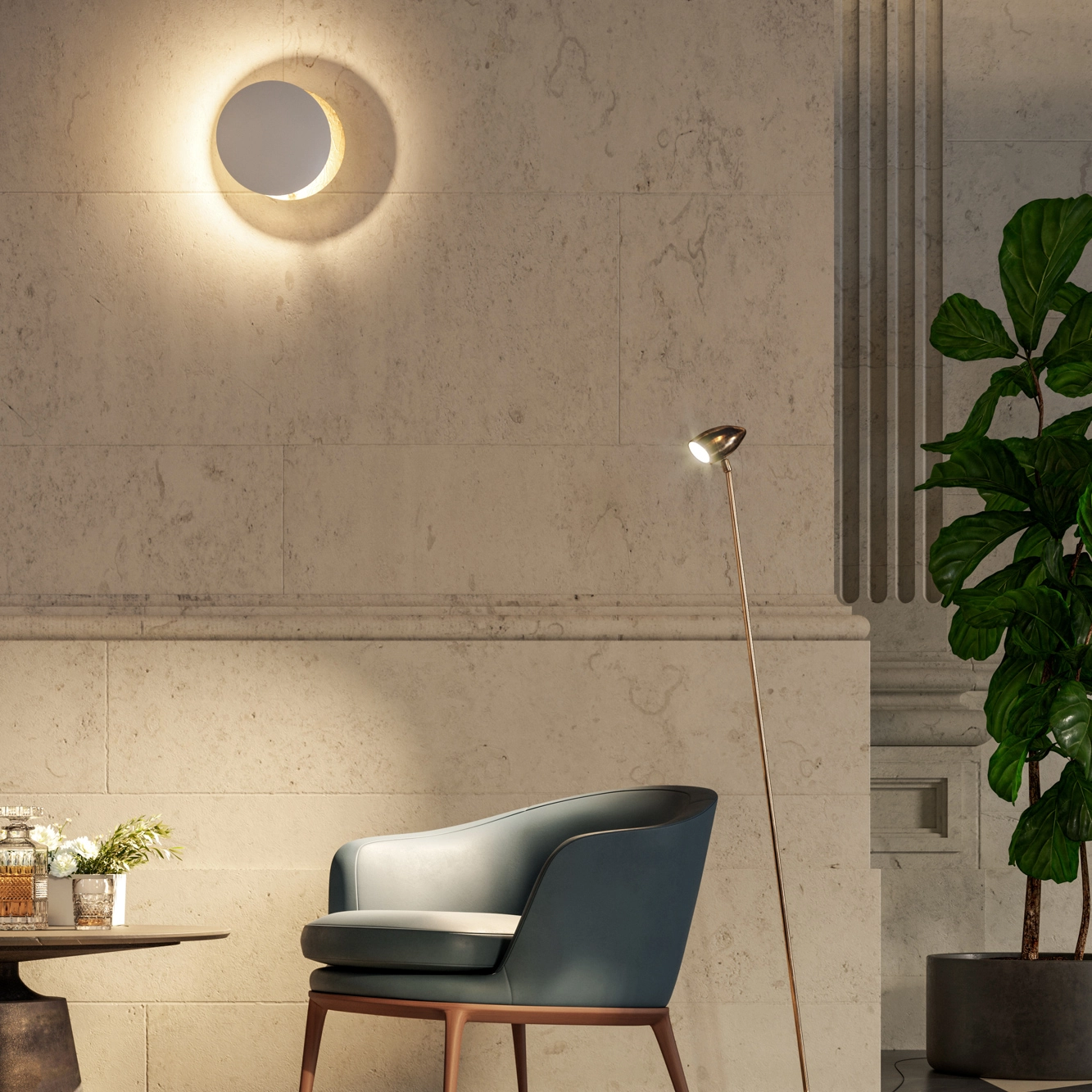 Catellani & Smith LEDERAM W 17 - wall - disc D1 copper/copper - disc D2 copper/white, white base - Image 2
