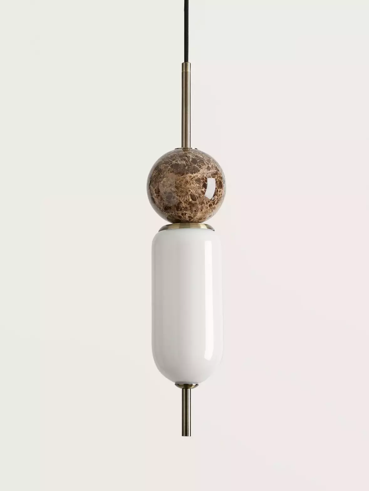 AROMAS DEL CAMPO ANET sospensione - struttura bronzo, paralume bianco opalino e corpo marmo marrone