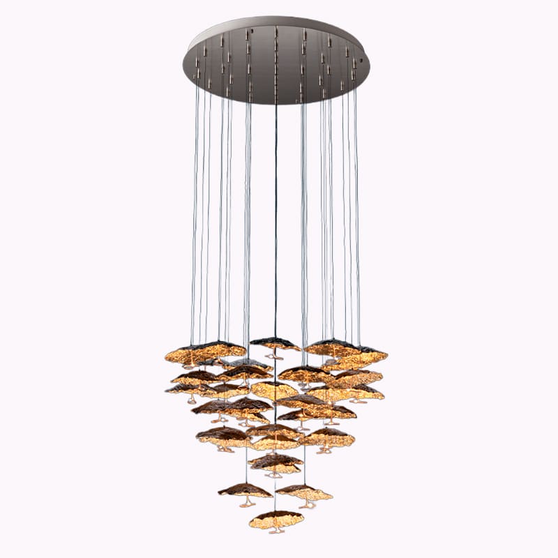 Catellani & Smith GOLD MOON SPL CHANDELIER 20 - Grappolo - satin steel base, black and gold leaf screens