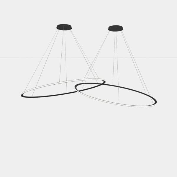 LEDS C4 - Lampada a sospensione Circular Downward 2 Rings Ø2000 Horitzontal Recessed - Nero